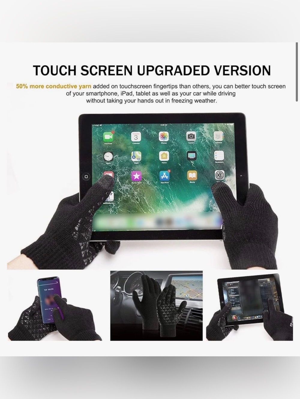 New Set of 2 Touchscreen Black Gloves